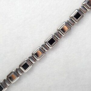 Vintage Liz Claiborne Bracelet Silver Copper Tone Black Square Links 6.75"